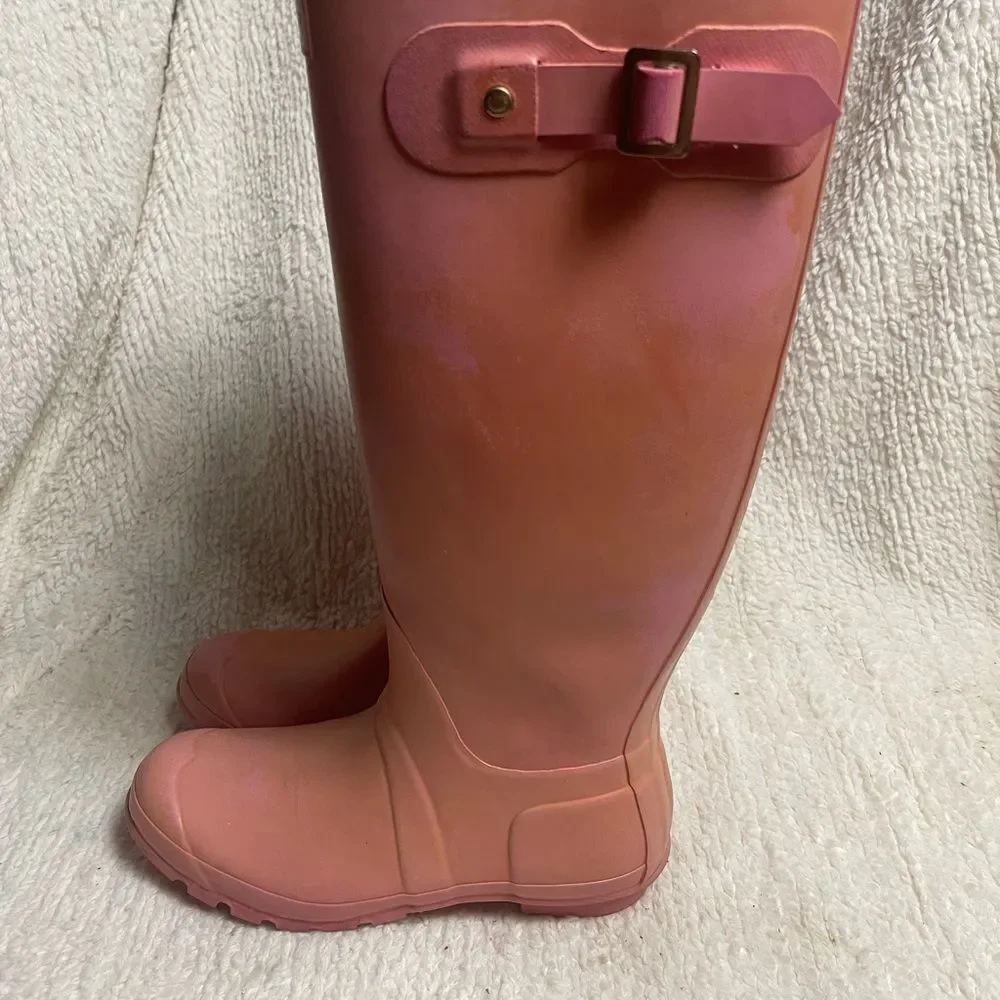 Hunter faded Pink Tall Rubber knee high Rain Boots Size7M